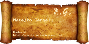 Matejko Gergely névjegykártya